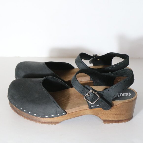 Sandgrens Swedish Handmade Wooden Clogs Womens 40 US 9 Black Brown Nubuck Shoes - Picture 7 of 7